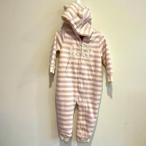 baby GAP logo sherpa lavender and beige coverall with attached hood